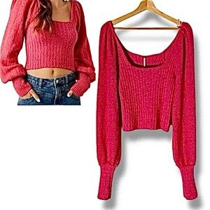 Free People 'Katie' Cropped Pink Fuzzy Soft Sweater